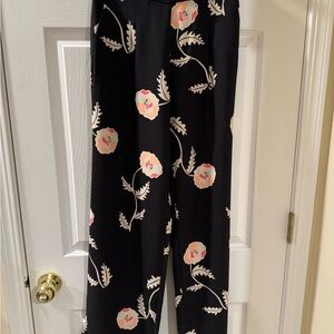 Ann Taylor Black Floral Wide Leg Pants